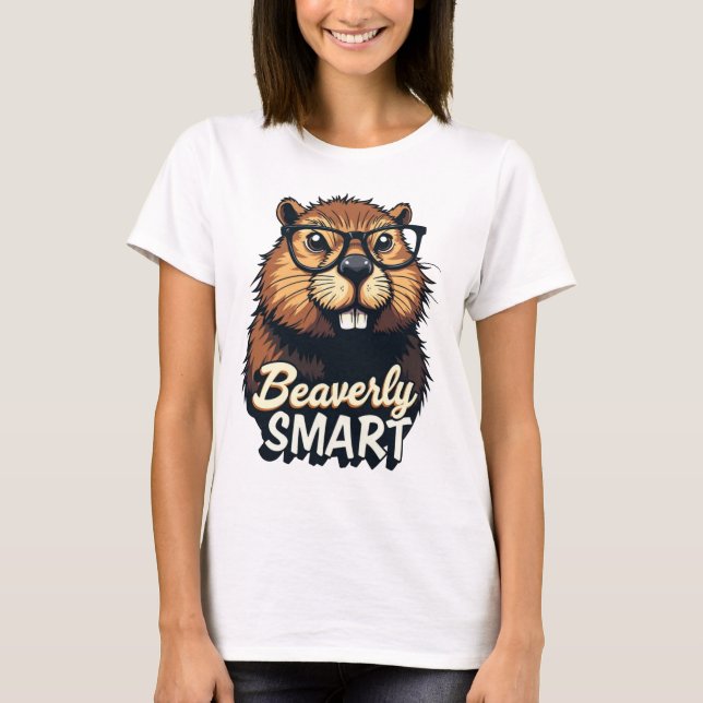 Beaverly Smart – Funny Beaver with Glasses Graphic T-Shirt (Front)