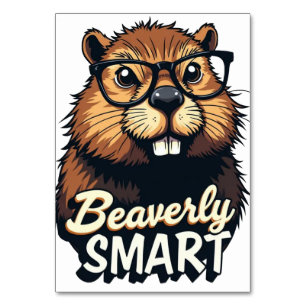 Beaverly Smart – Funny Beaver with Glasses Graphic Table Number