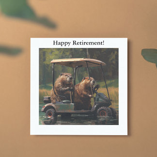 Beavers in a golf cart, customisable holiday card