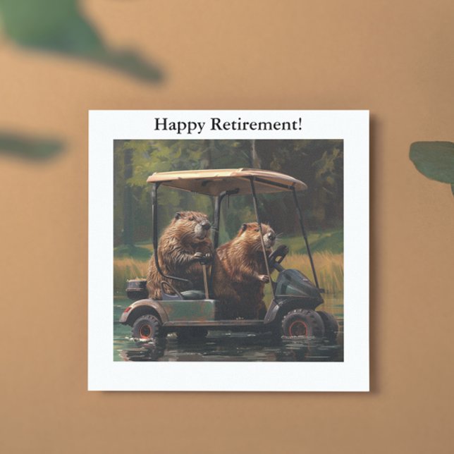 Beavers in a golf cart, customisable holiday card (Creator Uploaded)