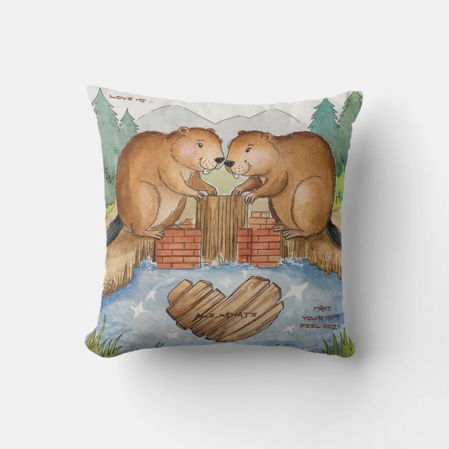Beavers in Love Cushion (Front)