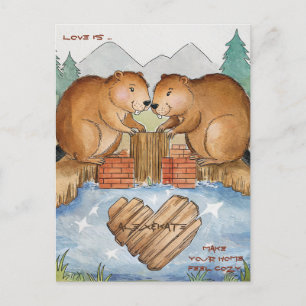 Beavers in Love Holiday Postcard