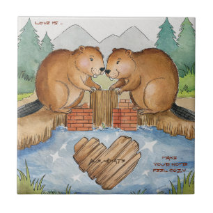 Beavers in Love Tile