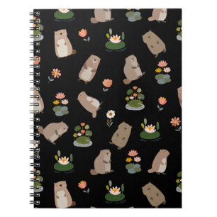 Beavers & Lily Pads on Black Notebook
