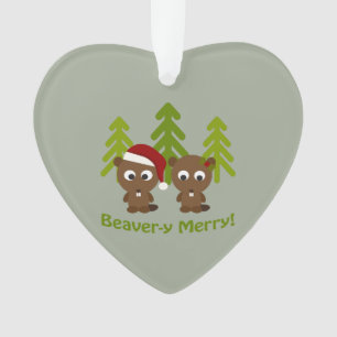 Beavery Merry Christmas Beaver Couple Ornament
