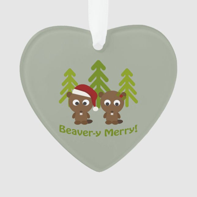 Beavery Merry Christmas Beaver Couple Ornament (Front)