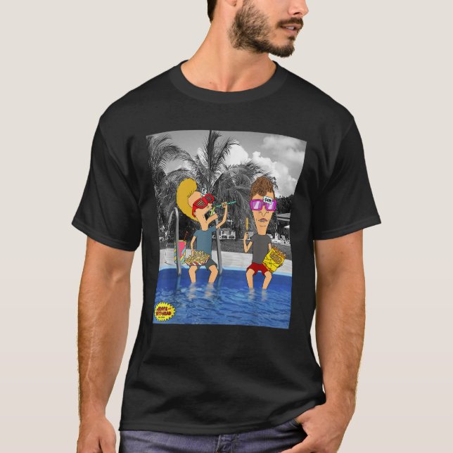Beavis and Butt Head Lounging By The Pool Portrait T-Shirt (Front)