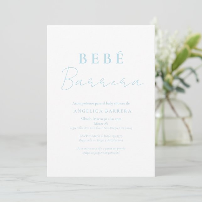 Bebe Azul Invitación Simple Baby Shower Invitation (Standing Front)