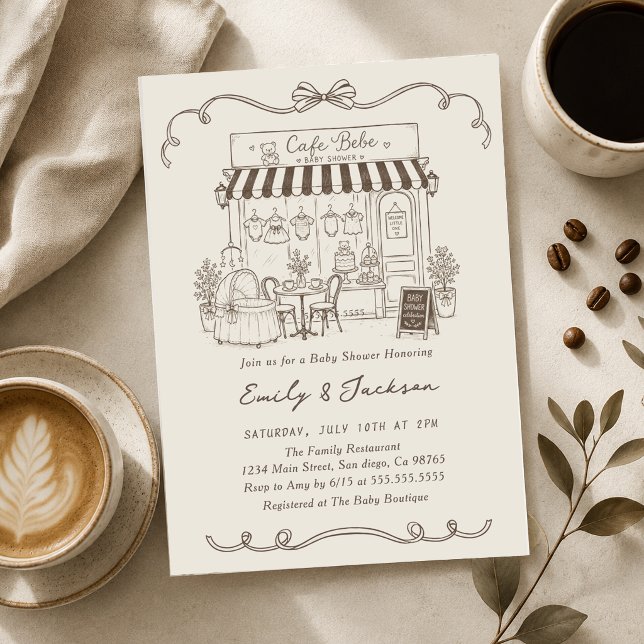 Bebe Cafe Parisian Theme Bow Coffee Baby Shower Invitation (Creator Uploaded)