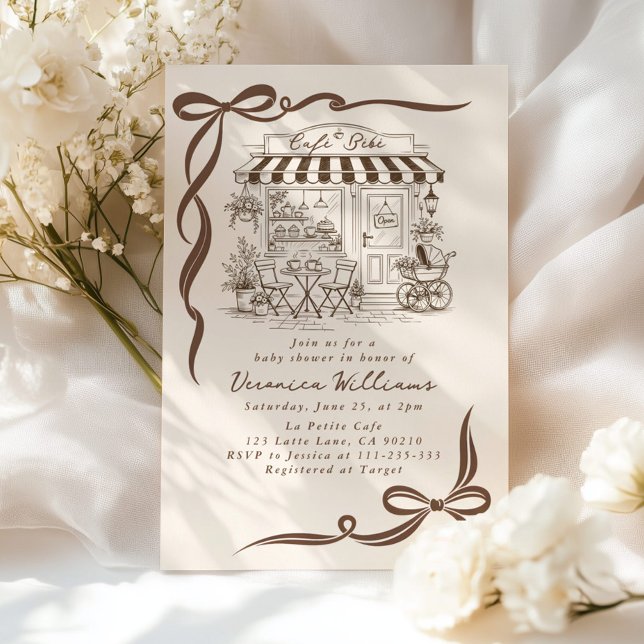Bebe Cafe Parisian Theme Bow Coffee Baby Shower Invitation (Creator Uploaded)