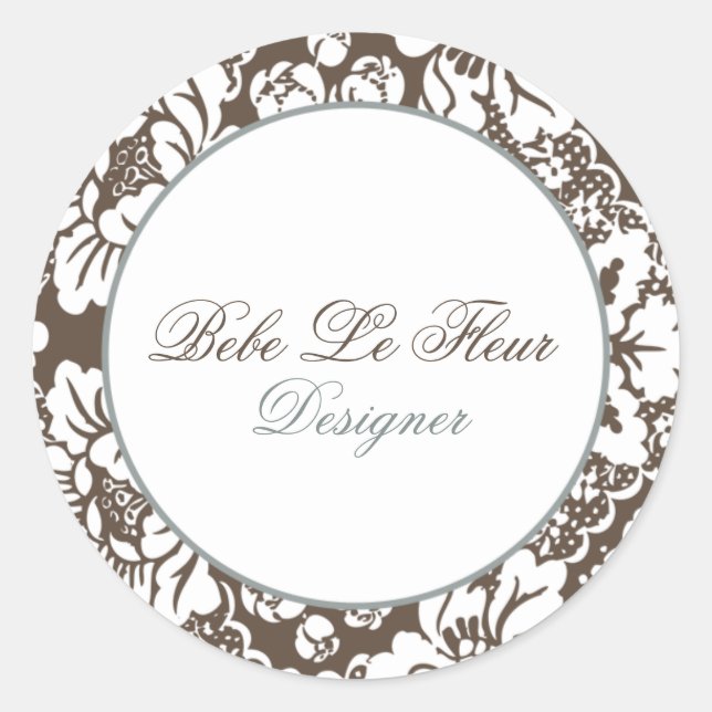 Bebe Le Fleur Brown Damask Chic Round Sticker (Front)