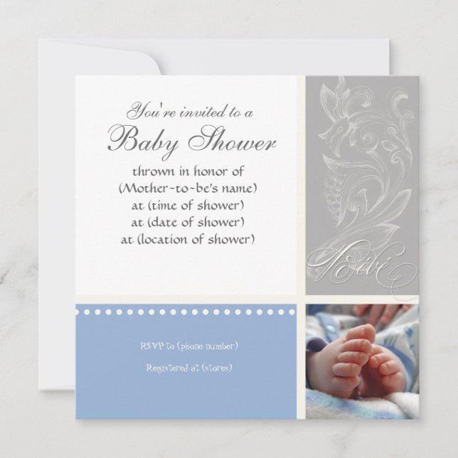 Bébé Modern Swirl n Dot - Baby Boy Shower Invite (Front)