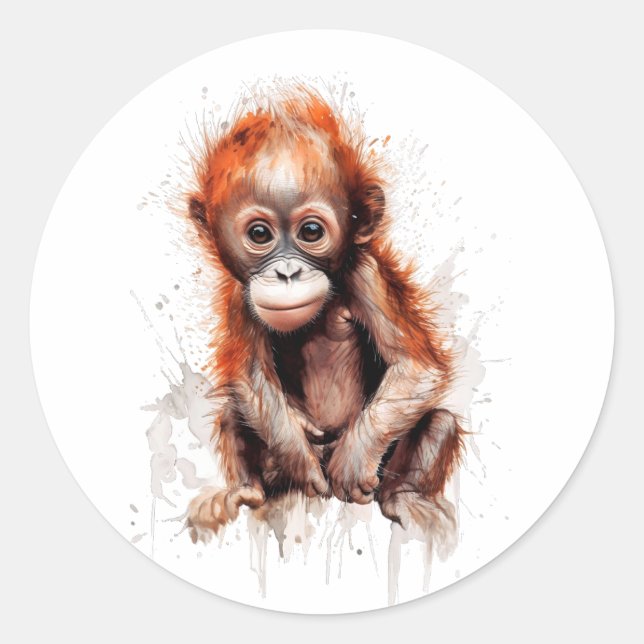 Bebé Orangután Classic Round Sticker (Front)