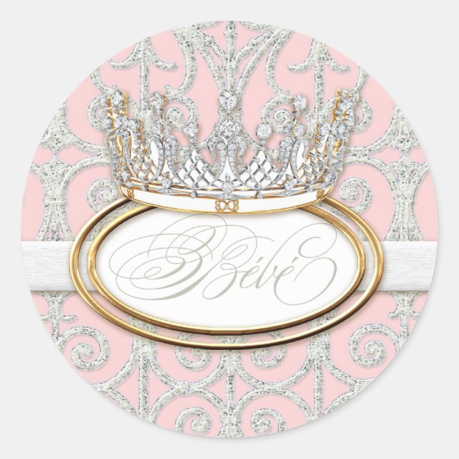Bébé Princess Crown, Girl Baby Shower Sticker Seal (Front)