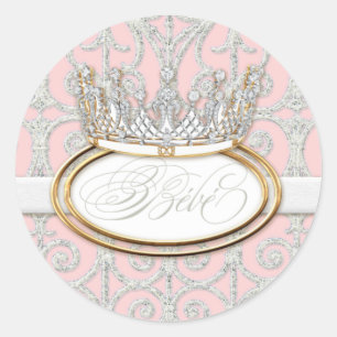 Bébé Princess Crown, Girl Baby Shower Sticker Seal