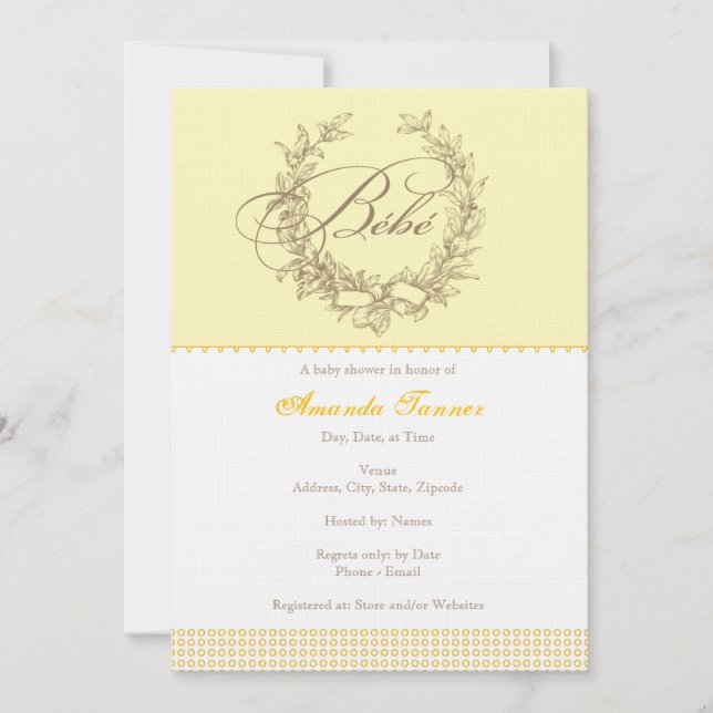 Bebe - Yellow French Baby Shower Invitation (Front)
