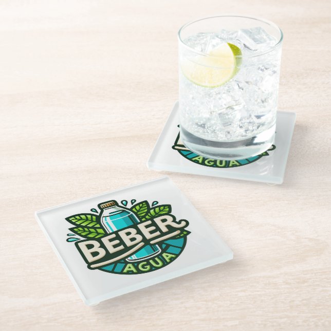 Beber agua glass coaster (Angled)