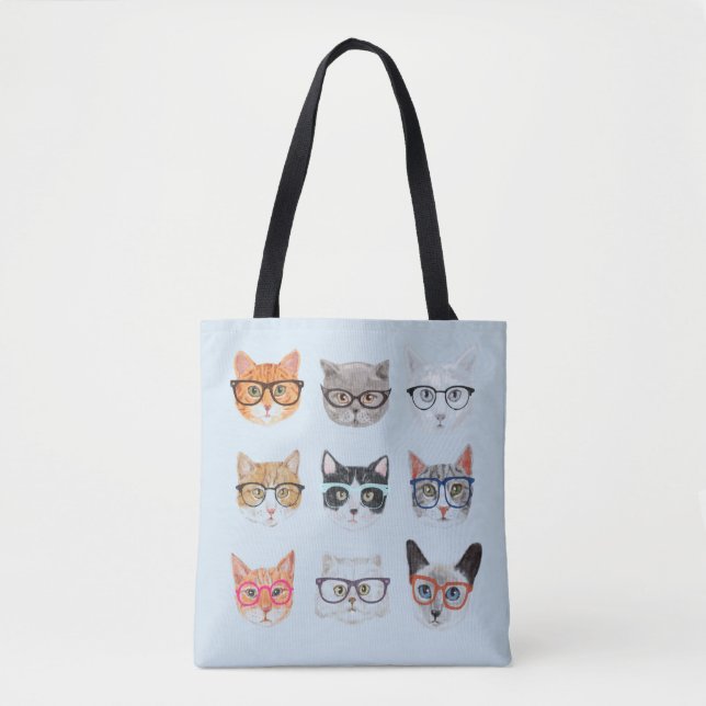Because Cats Text Editable Hipster Cats in Glasses Tote Bag (Front)