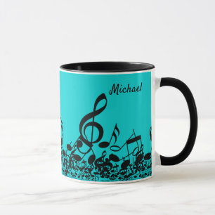 Because Music - Musical Notes Black Turquoise Gift Mug