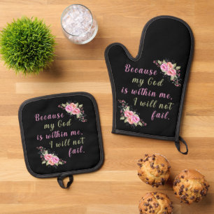 “Because My God Is Within Me" (black) Oven Mitt & Pot Holder Set