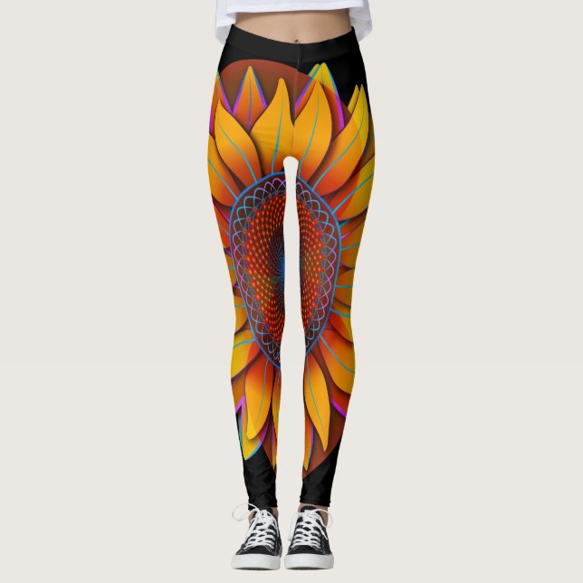 Because...Sunflowers "Trippy Flower" Flip Flops Leggings (Front)