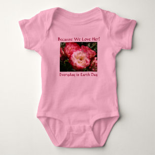 Because We Love Her! Baby Girls Pink Roses Bodysuit