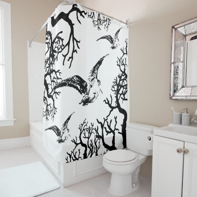 Beccacce maliarde in volo tra rami shower curtain (In Situ)