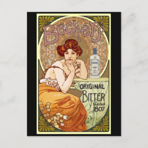 Bechers Bitter - Alfons Mucha Art Nouveau Postcard
