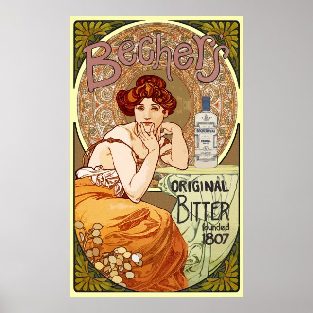 Bechers Bitter alfons Mucha ~ Art Nouveau Poster (Front)