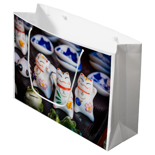 Beckoning cat figurines large gift bag (Front Angled)