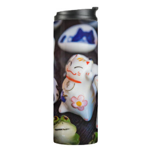 Beckoning cat figurines thermal tumbler
