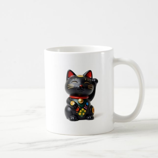 beckoning cat: Japanese-Inspired Art Coffee Mug (Right)