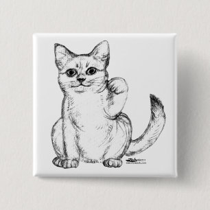 Beckoning Kitty Cat Maneki Neko 15 Cm Square Badge
