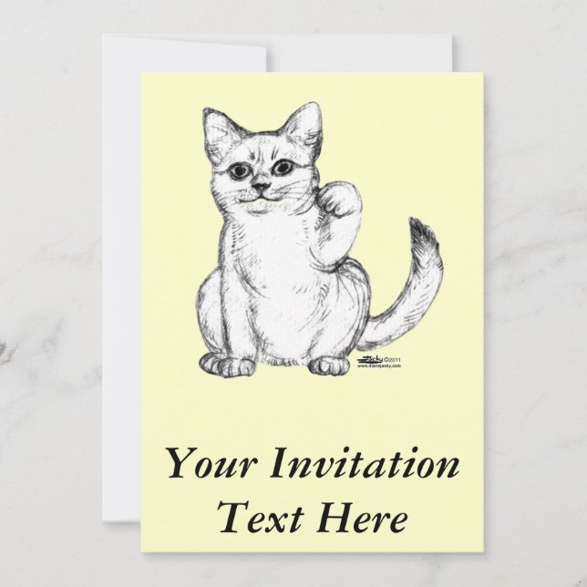 Beckoning Kitty Cat Maneki Neko Invitation (Front)
