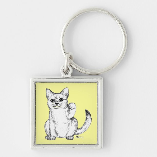 Beckoning Kitty Cat Maneki Neko Key Ring (Front)
