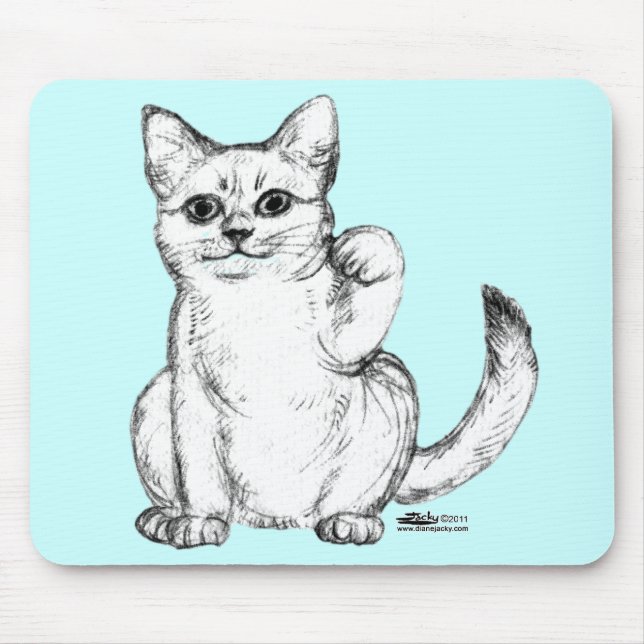 Beckoning Kitty Cat Maneki Neko Mouse Mat (Front)