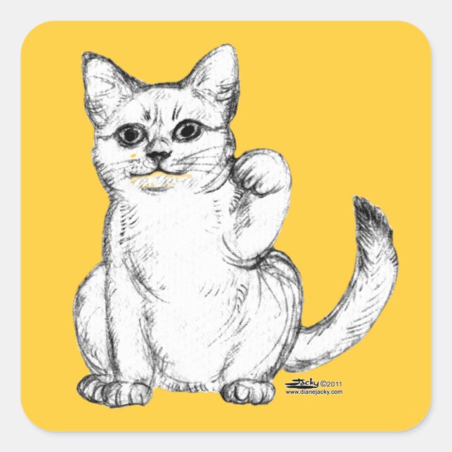 Beckoning Kitty Cat Maneki Neko Square Sticker (Front)