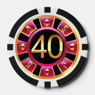 Becky's 40th bday fuchsia black poker chip