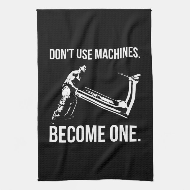 Become A Machine - Cartoon, Strongman, Treadmill Tea Towel (Vertical)