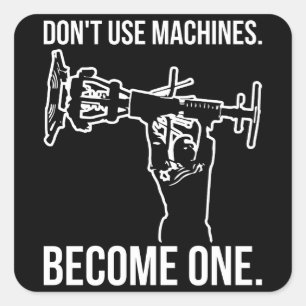 Become A Machine - Funny Cartoon Strongman Lifting Square Sticker