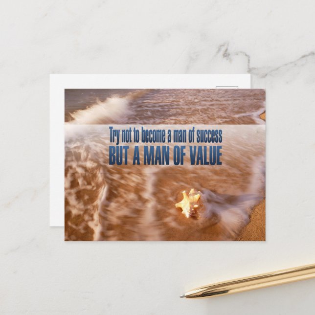 "Become a man of value" Inspirational Quote Postcard (Front/Back In Situ)