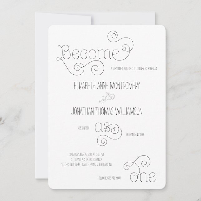Become as One Curly Script Wedding Invitation (Front)