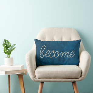 BECOME Rope Text on Blue Leather Lumbar Cushion
