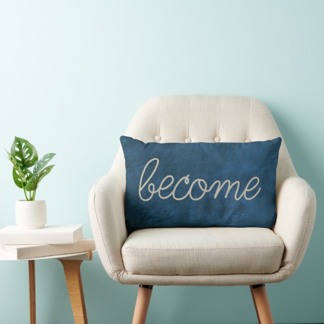 BECOME Rope Text on Blue Leather Lumbar Cushion (Chair)