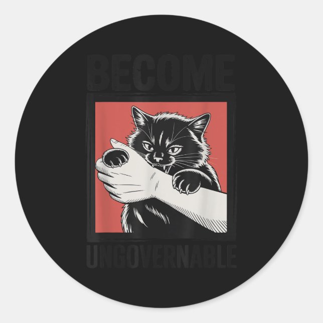 Become Ungovernable - Black Cat Biting Hand Funny  Classic Round Sticker (Front)