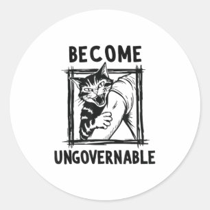 Become Ungovernable - Black Cat Biting Hand Funny Classic Round Sticker