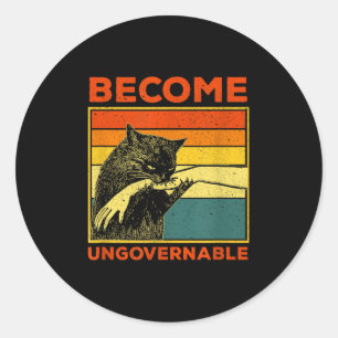 Become Ungovernable - Black Cat Biting Hand Funny  Classic Round Sticker
