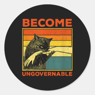 Become Ungovernable - Black Cat Biting Hand Funny  Classic Round Sticker