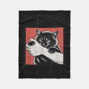 Become Ungovernable - Black Cat Biting Hand Funny  Fleece Blanket