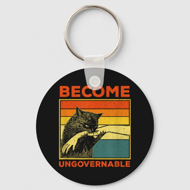 Become Ungovernable - Black Cat Biting Hand Funny  Key Ring (Front)